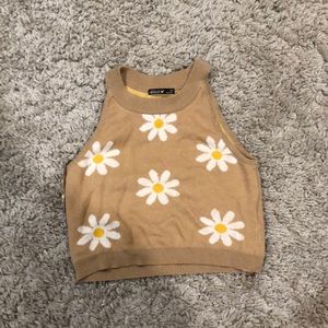 Brown Aesthetic sweater vest with daisies
